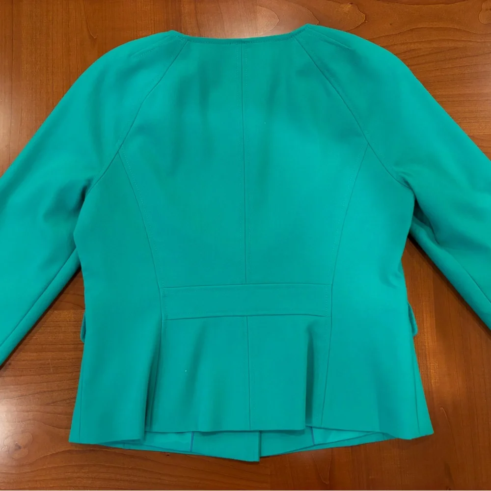 Vintage Semantiks Women’s Teal Round-Neck Button Blazer Jacket, size 10